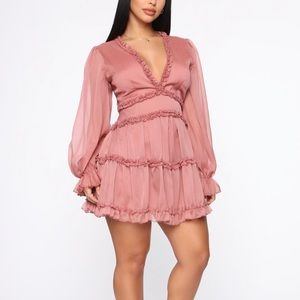 Fashion Nova Juliet Flare Ruffle Mini Dress Mauve
